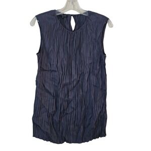 Lafayette 148 New York Silk Blend Shell Chemise Crinkle  Admiral Blue Size M